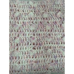 Vintage‎ Handmade Crochet baby blanketPink Purple White Popcorn Stitch Scalloped